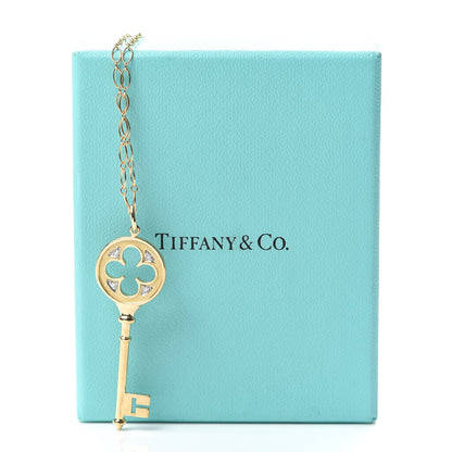 Tiffany 18K Yellow Gold Diamond Quatrefoil Key Pendant Necklace 6 of 6