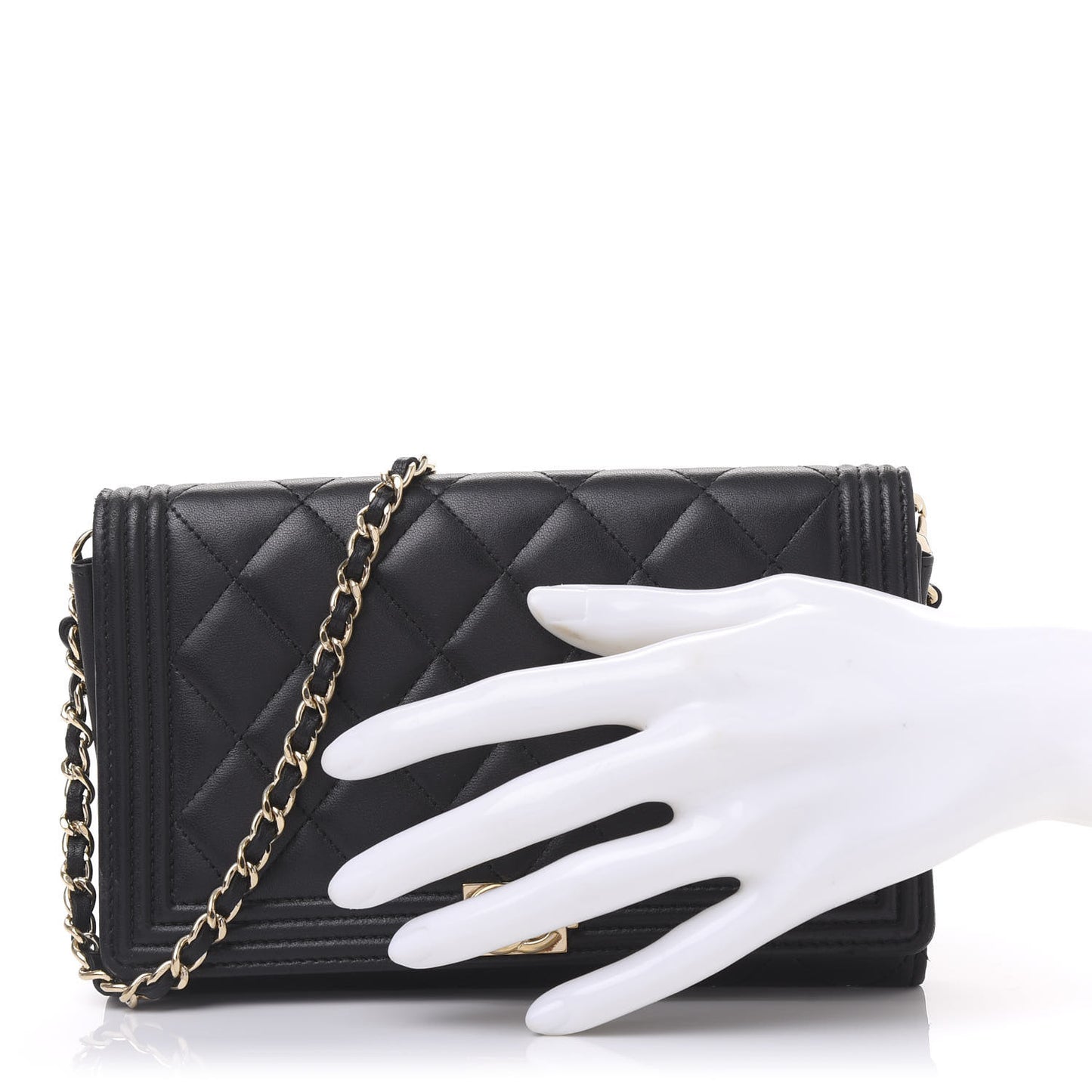 Lambskin Quilted Boy Wallet On Chain WOC Black