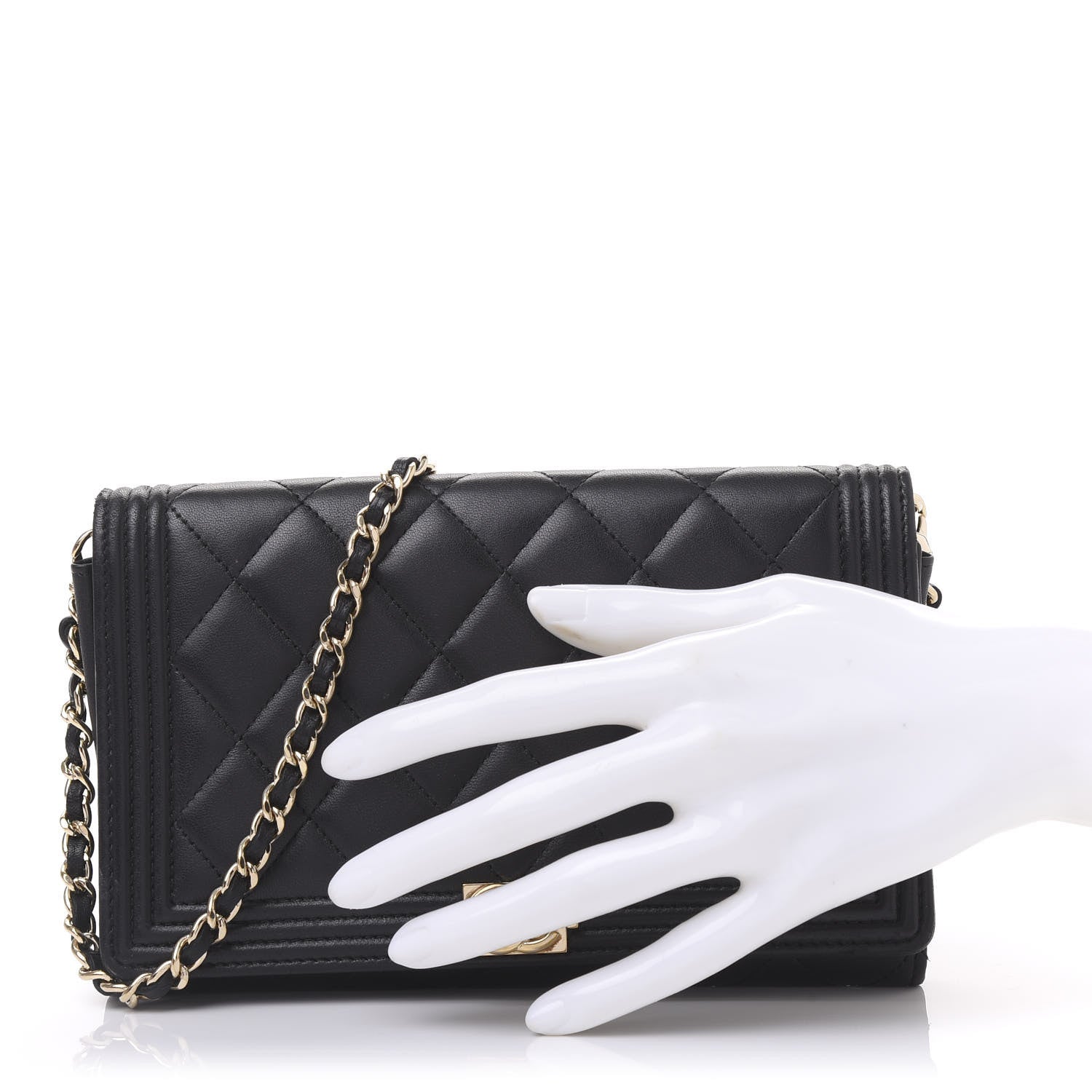 Chanel Lambskin Quilted Boy Wallet On Chain WOC Black 2 of 13