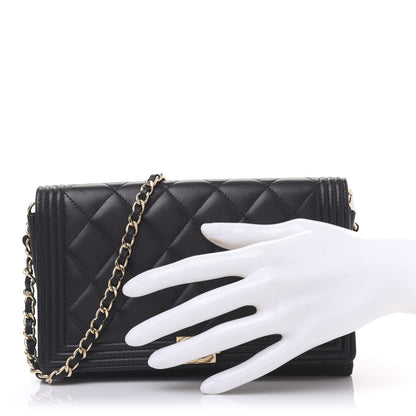 Chanel Lambskin Quilted Boy Wallet On Chain WOC Black 2 of 13