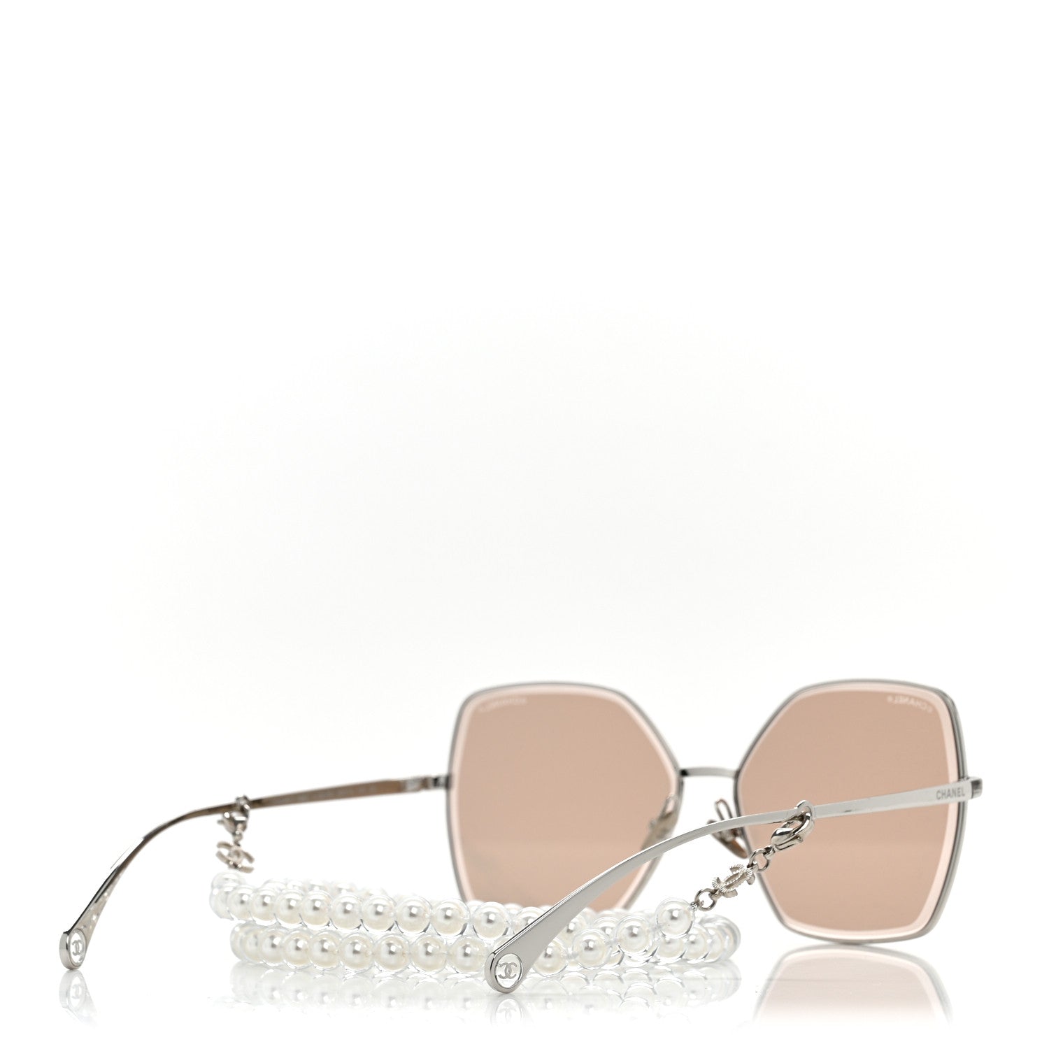 Chanel Butterfly Removable Pearl Chain Sunglasses 4262 Silver Brown 4 of 8
