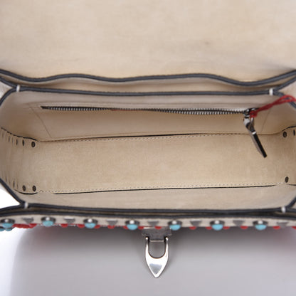 Valentino Garavani Calfskin Embroidered Medium Guitar Strap Rockstud Rolling Flap Saddle Bag 5 of 9
