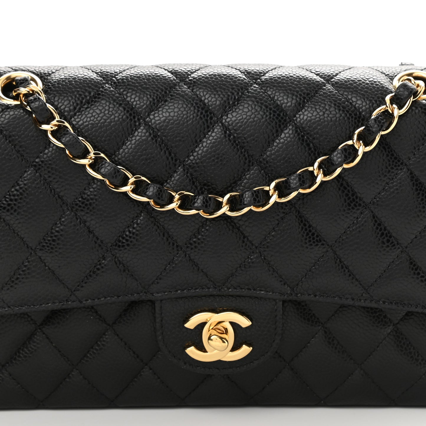 Caviar Quilted Medium Double Flap Black