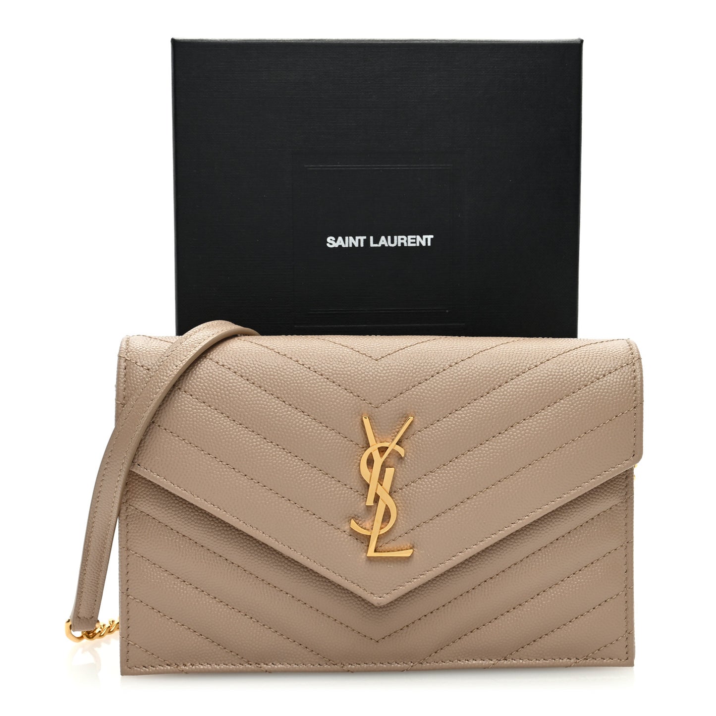 Grain De Poudre Matelasse Chevron Monogram Envelope Chain Wallet Dark Beige