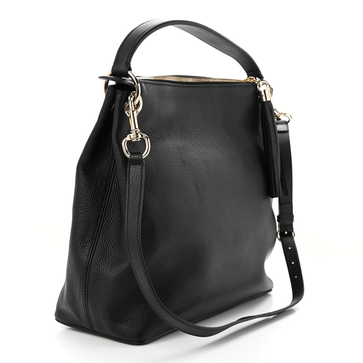 Pebbled Calfskin Large Soho Hobo Black