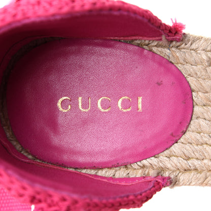Gucci Cotton Crochet Pearly GG Ankle Wrap Platform Espadrille Wedges 36 Cyclamen Rose 8 of 10