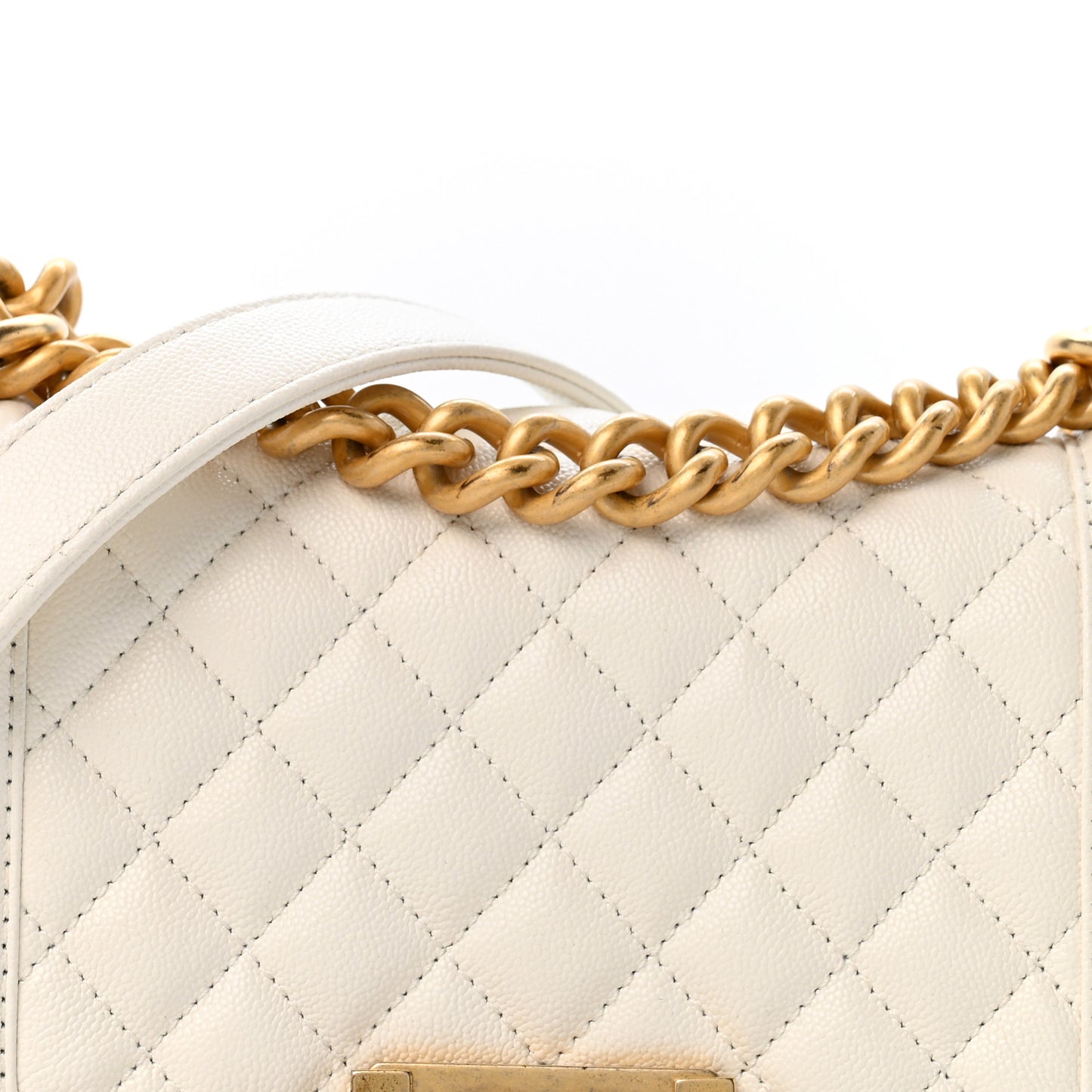 Caviar Quilted Small Chain Around Boy Flap White
