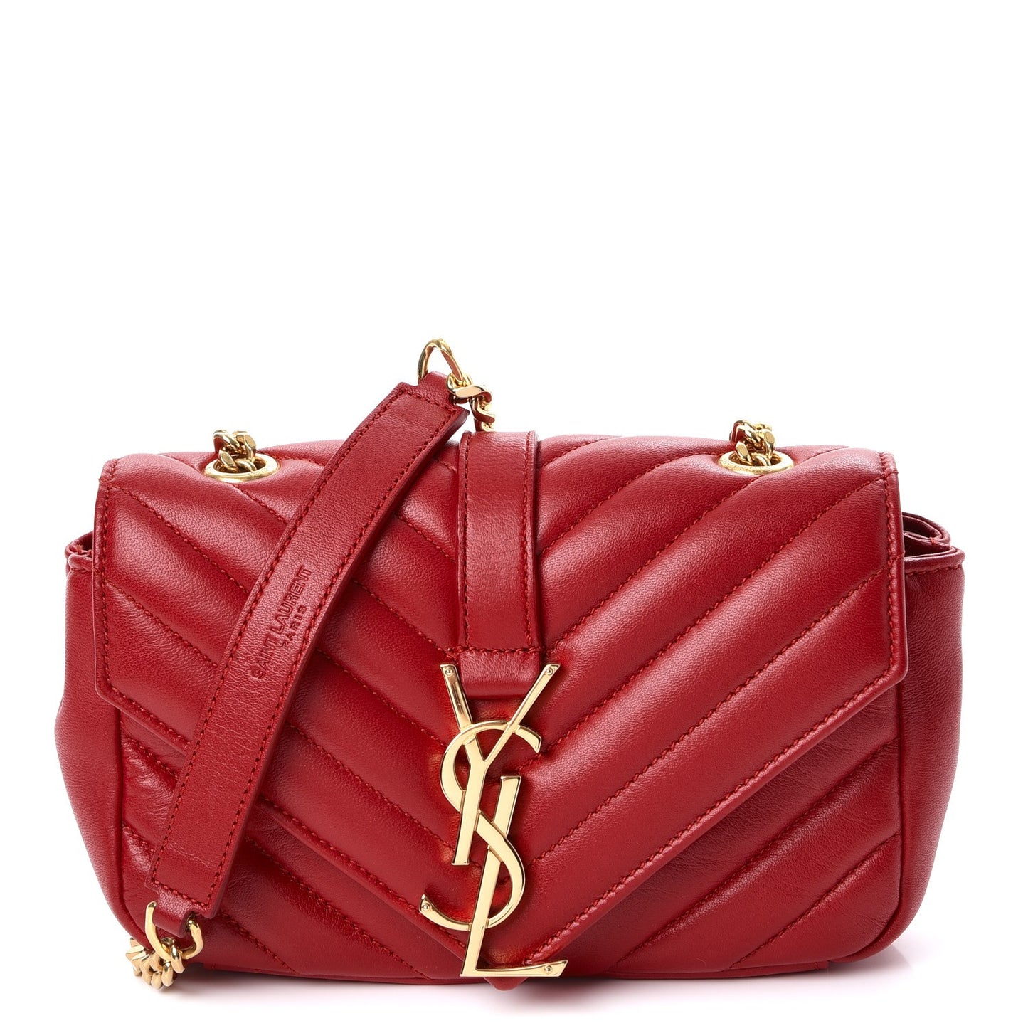 Calfskin Matelasse Chevron Classic Monogram Baby Chain Bag Red