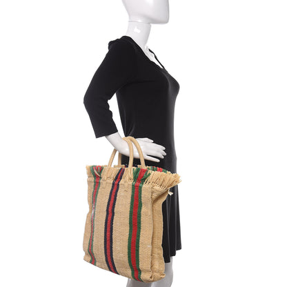 Gucci Raffia Linen Web Cestino Tote Bag 2 of 9