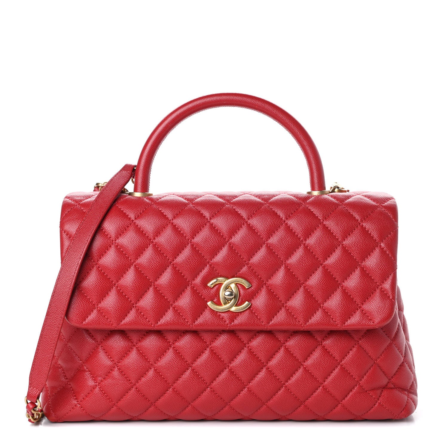 Chanel Caviar Quilted Medium Coco Handle Flap Red 1 of 10