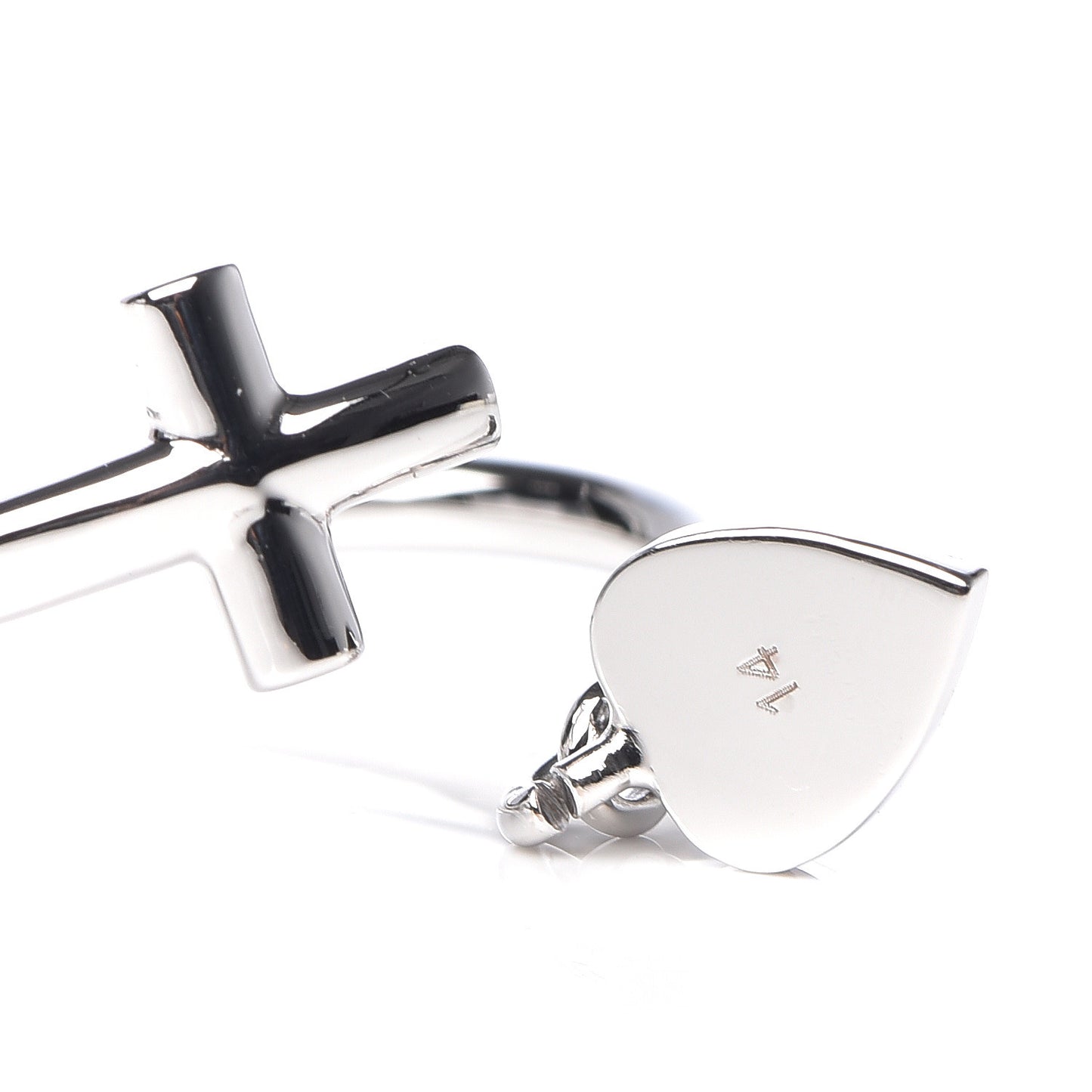 18K White Gold Cross and Heart Ring 53 6.25