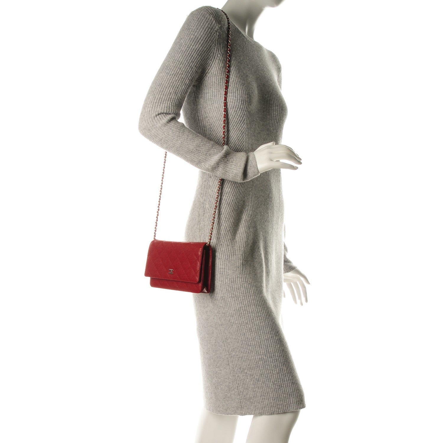 Chanel Caviar Quilted Wallet On Chain WOC Dark Red 2 of 7