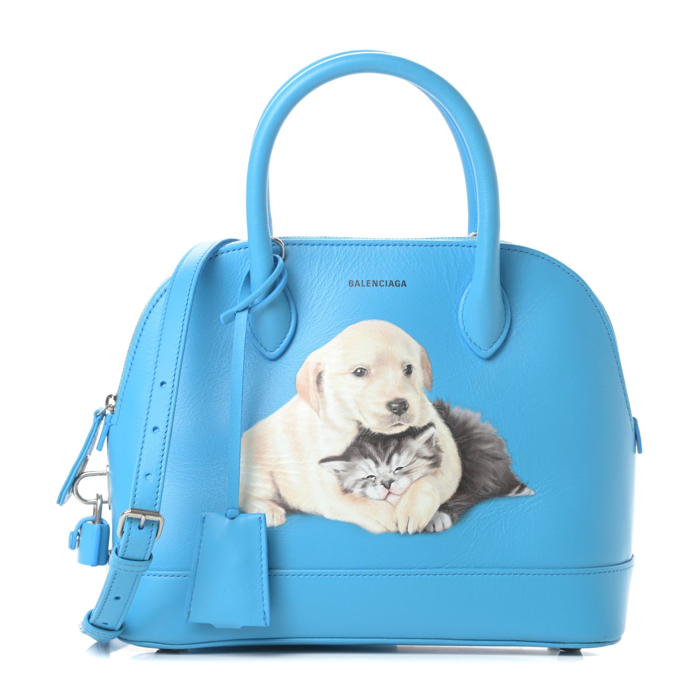 Soft Calfskin Puppy And Kitten S Ville Top Handle Bag Bleu Turquoise