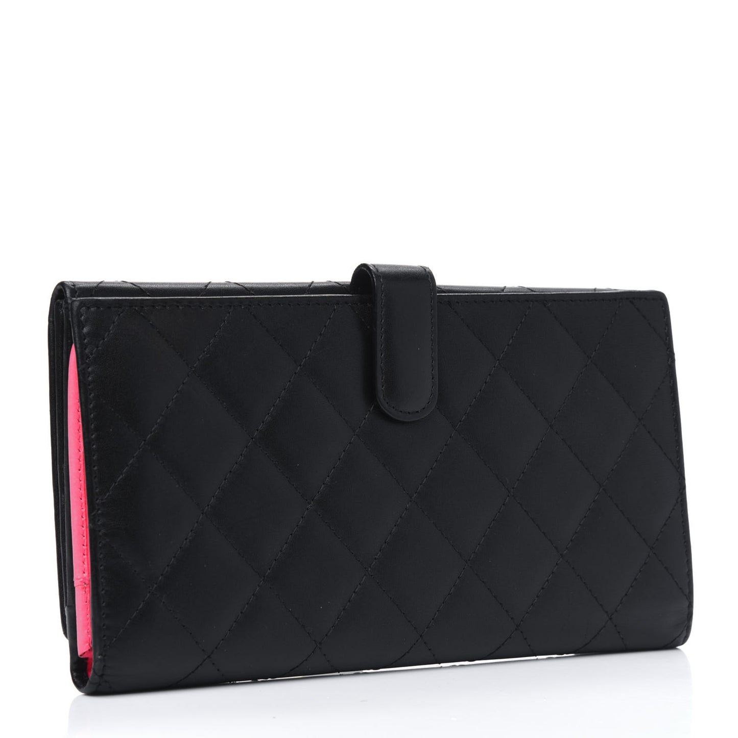 Calfskin Quilted Cambon Gusset Flap Wallet Black