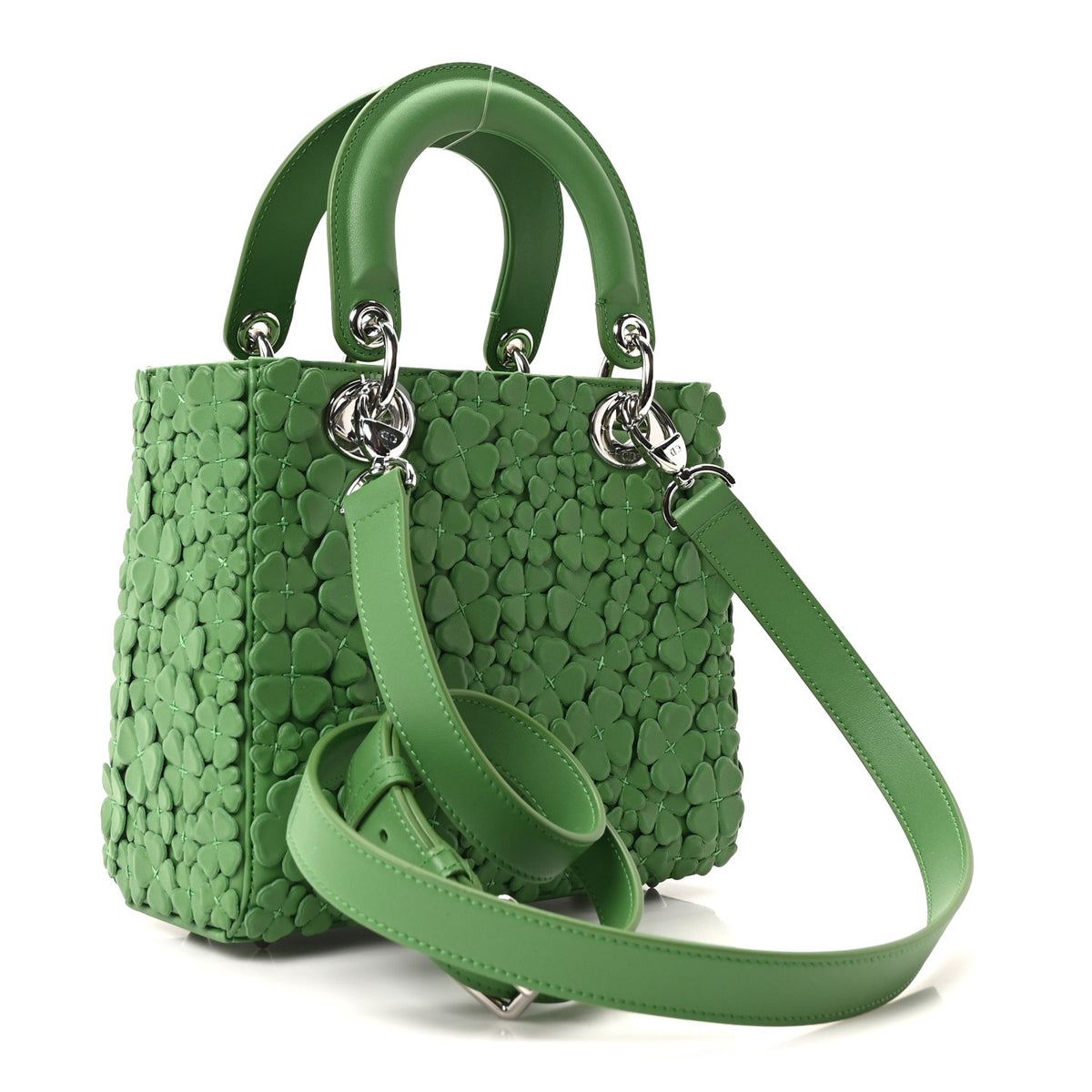 Christian Dior Lambskin Clover Allover Embroidered Small Lady Dior Shamrock Green 3 of 11