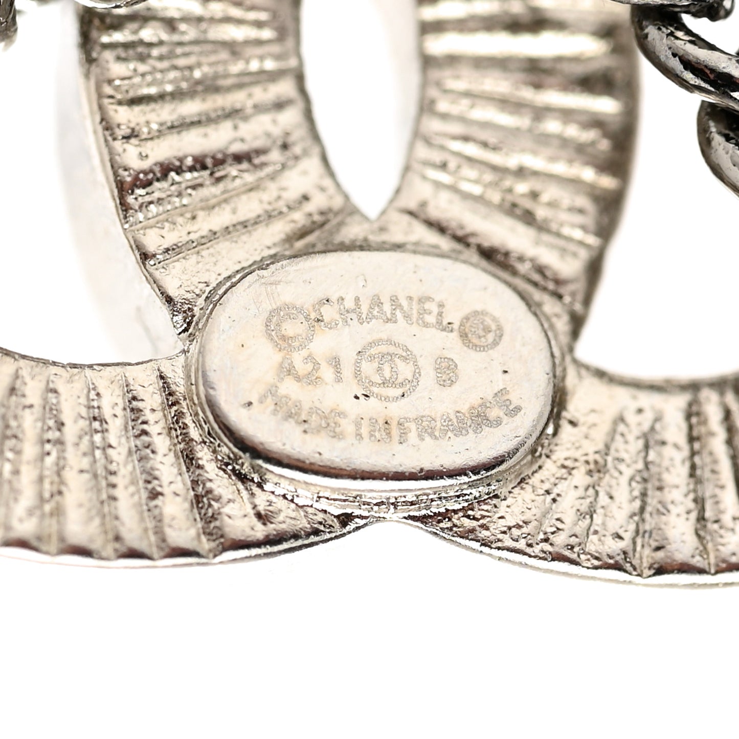 Crystal Chain CC Earrings Silver