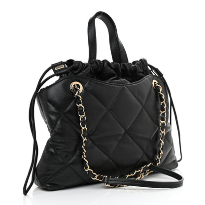 Chanel Lambskin Quilted Small Drawstring Shopping Bag Black 3 of 11