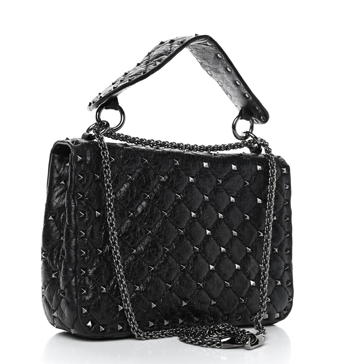 Valentino Garavani Craquele Nappa Medium Rockstud Spike Shoulder Bag Black 2 of 5