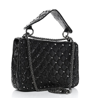 Valentino Garavani Craquele Nappa Medium Rockstud Spike Shoulder Bag Black 2 of 5