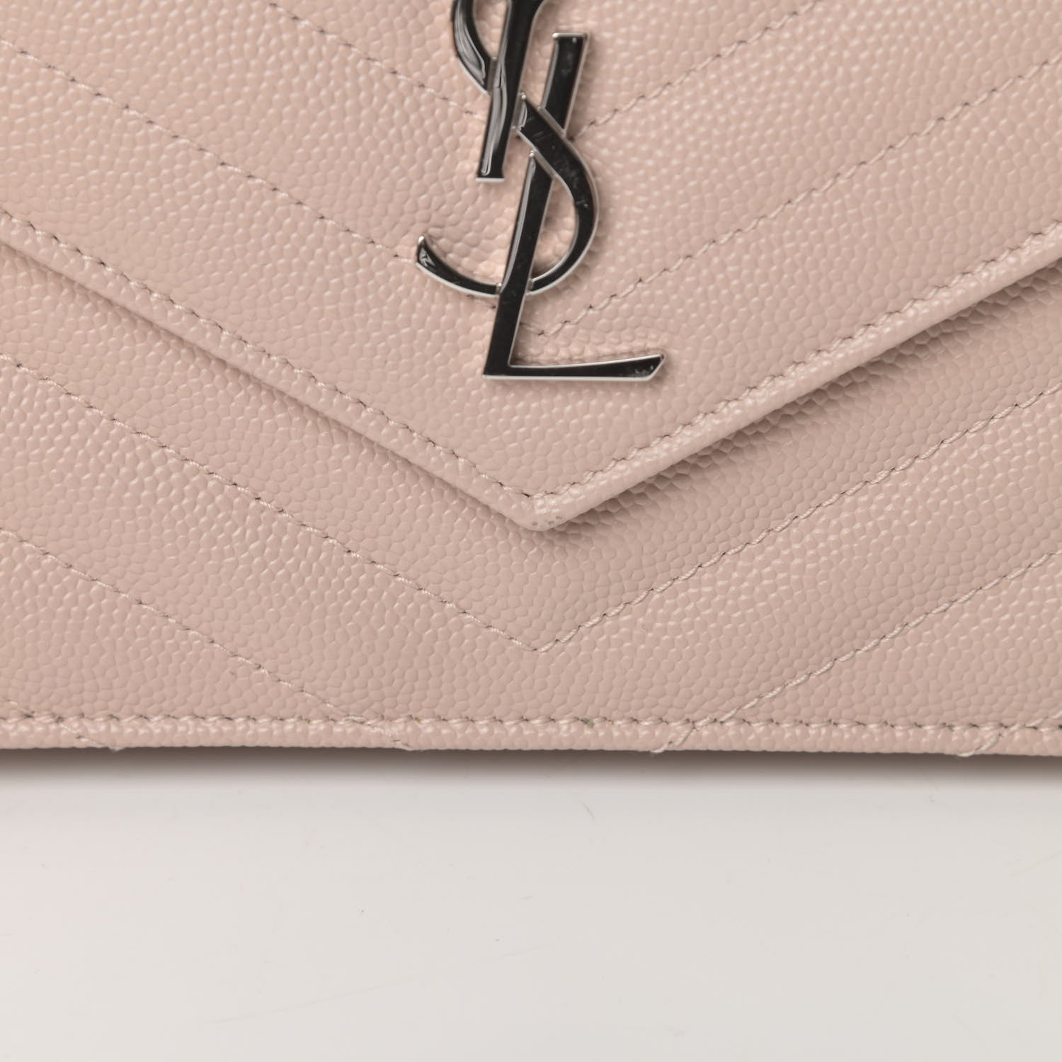 Saint Laurent Grain De Poudre Matelasse Chevron Monogram Envelope Chain Wallet Marble Pink 11 of 12