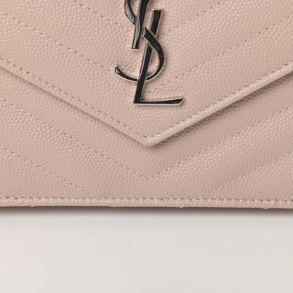 Saint Laurent Grain De Poudre Matelasse Chevron Monogram Envelope Chain Wallet Marble Pink 11 of 12
