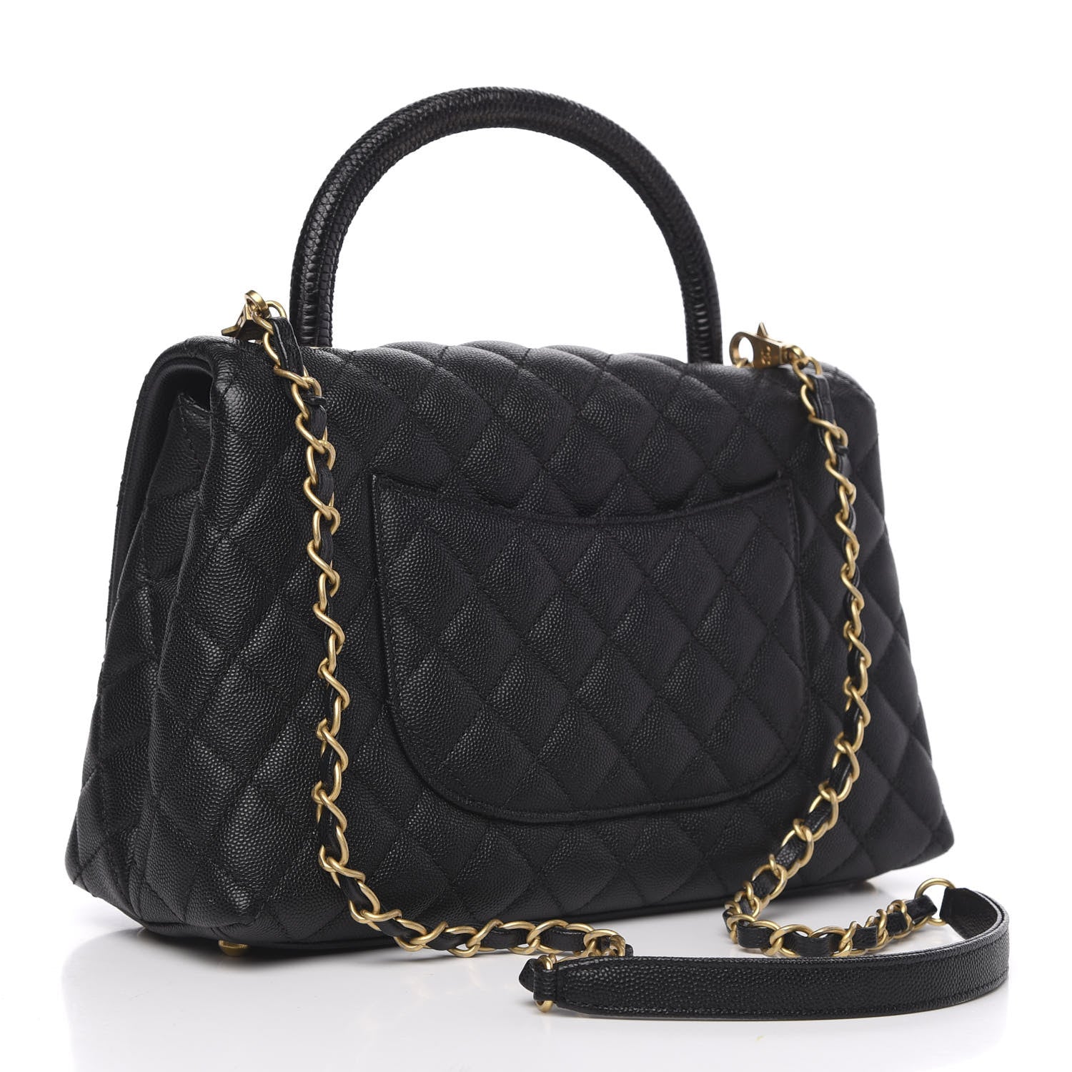 Chanel Caviar Lizard Embossed Quilted Small Coco Handle Flap Black 3 of 14