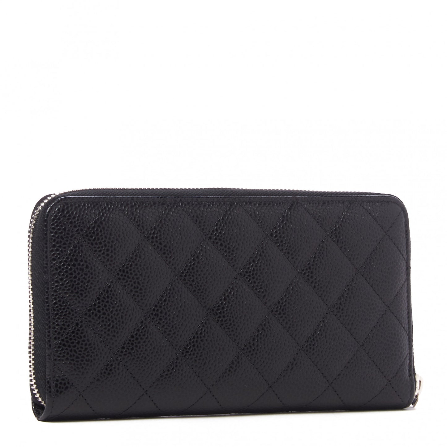 Caviar Quilted Large Gusset Zip Around Wallet Black