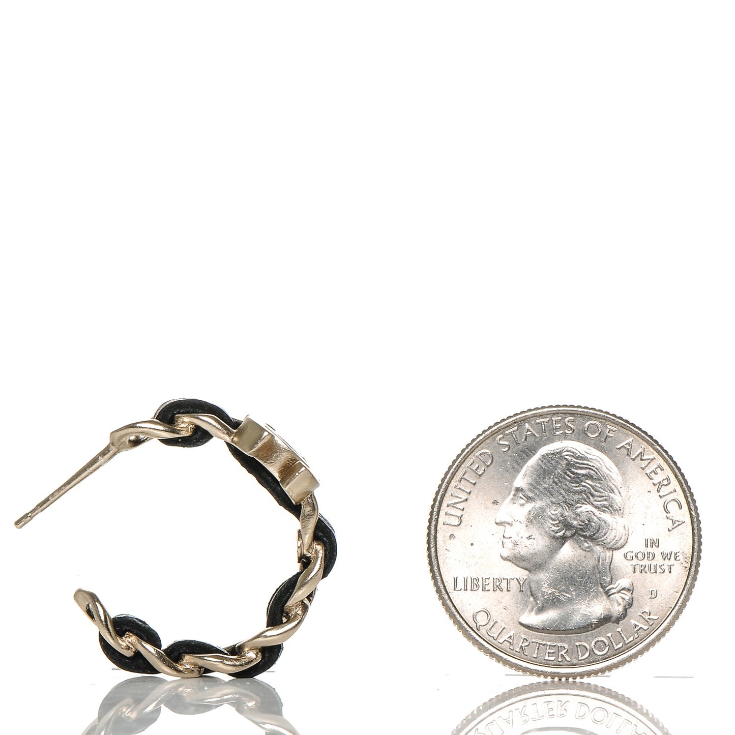 Lambskin CC Chain Hoop Earrings Black Gold