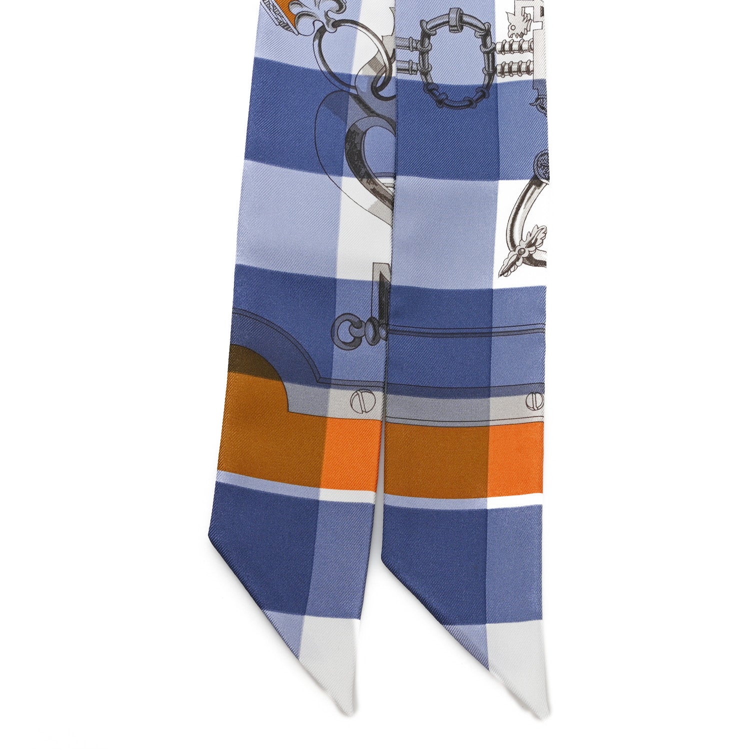 Hermes Silk Mors Et Gourmettes Vichy Twilly  Bleu Jean Jaune D'Or White 2 of 4