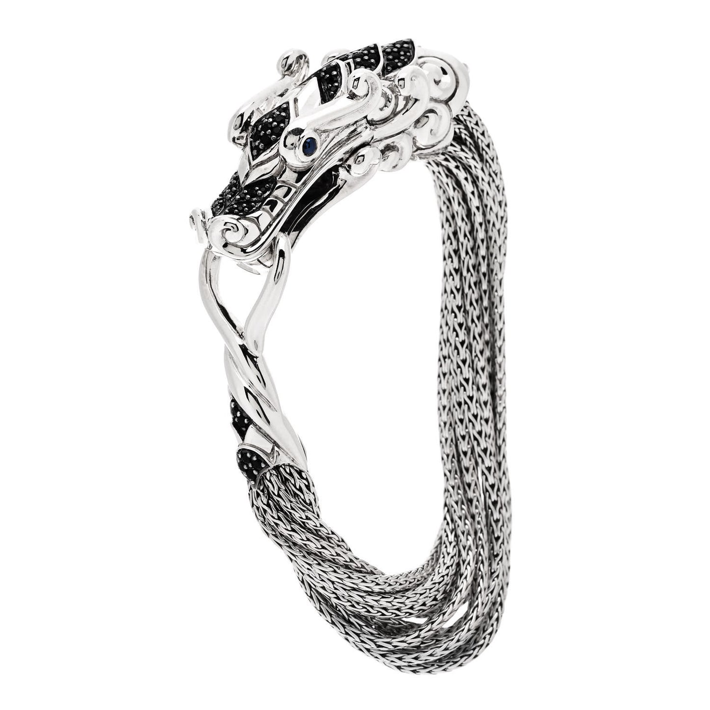 Sterling Silver Black Blue Sapphire Legends Naga Multi Chain Bracelet