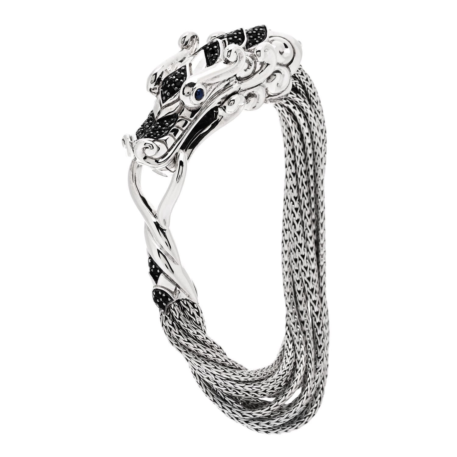 John Hardy Sterling Silver Black Blue Sapphire Legends Naga Multi Chain Bracelet 1 of 5