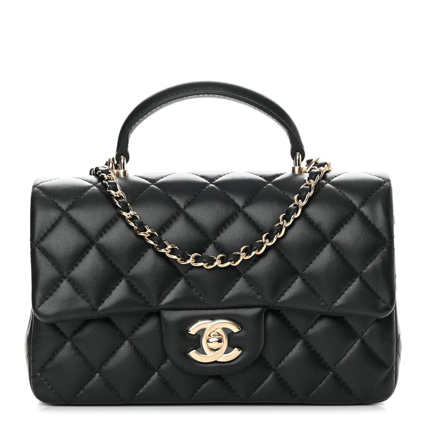 Lambskin Quilted Mini Top Handle Rectangular Flap Black