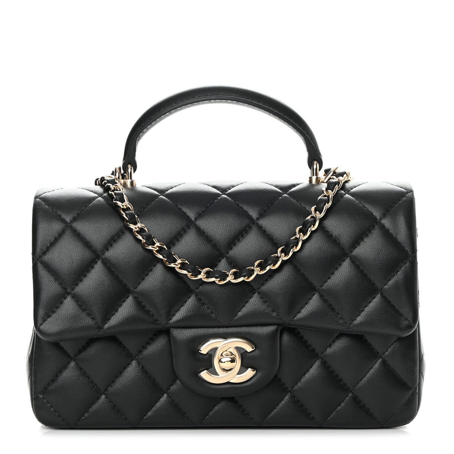 Chanel Lambskin Quilted Mini Top Handle Rectangular Flap Black 1 of 13