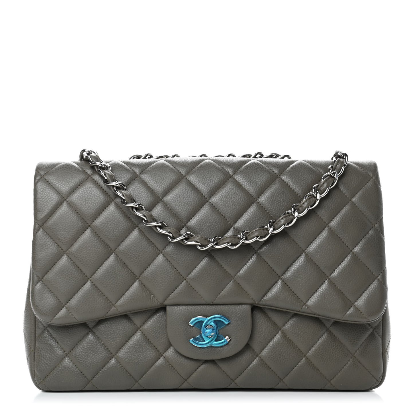 Caviar Quilted Jumbo Single Flap Grey