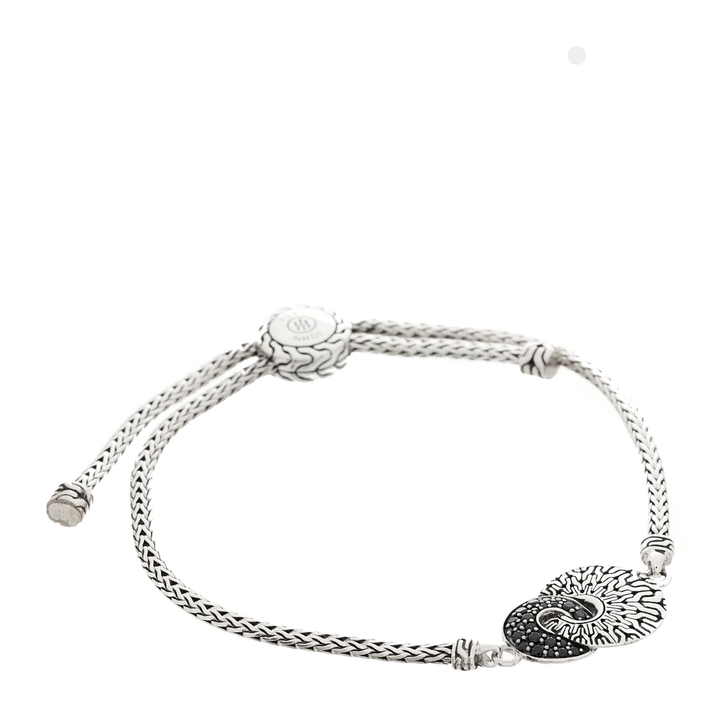 Sterling Silver Black Sapphire Black Spinel Intertwined Disc Bolo Classic Chain Bracelet
