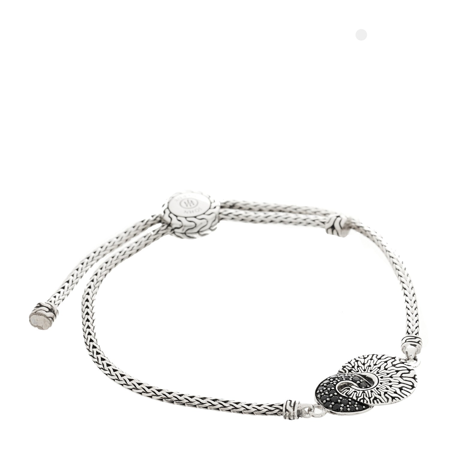 John Hardy Sterling Silver Black Sapphire Black Spinel Intertwined Disc Bolo Classic Chain Bracelet 1 of 4