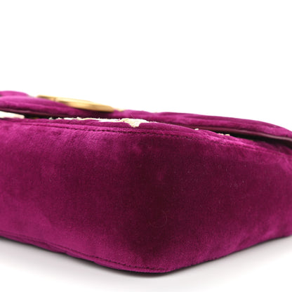 Gucci Velvet Matelasse Embroidered Small GG Marmont Shoulder Bag Fuchsia Violet Cyclamen 11 of 12