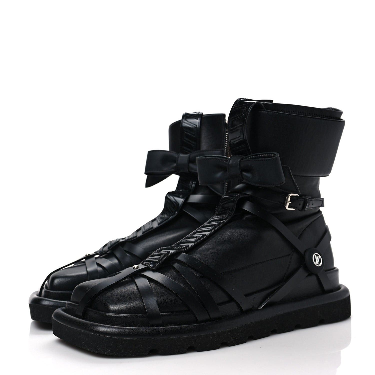 Louis Vuitton X FORNASETTI Lambskin Calfskin Square Pillow Flat Ankle Boots 40 Black 3 of 6