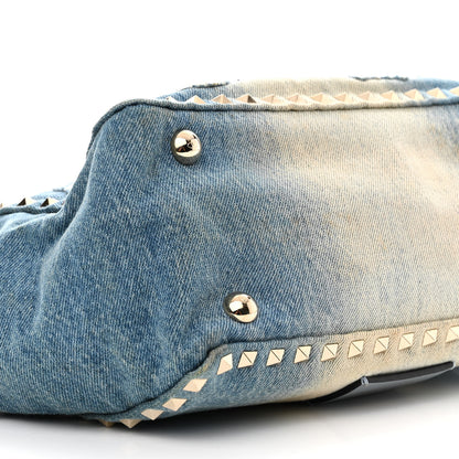 Valentino Garavani Denim Butterfly Embroidered Small Rockstud Tote Light Denim 8 of 9