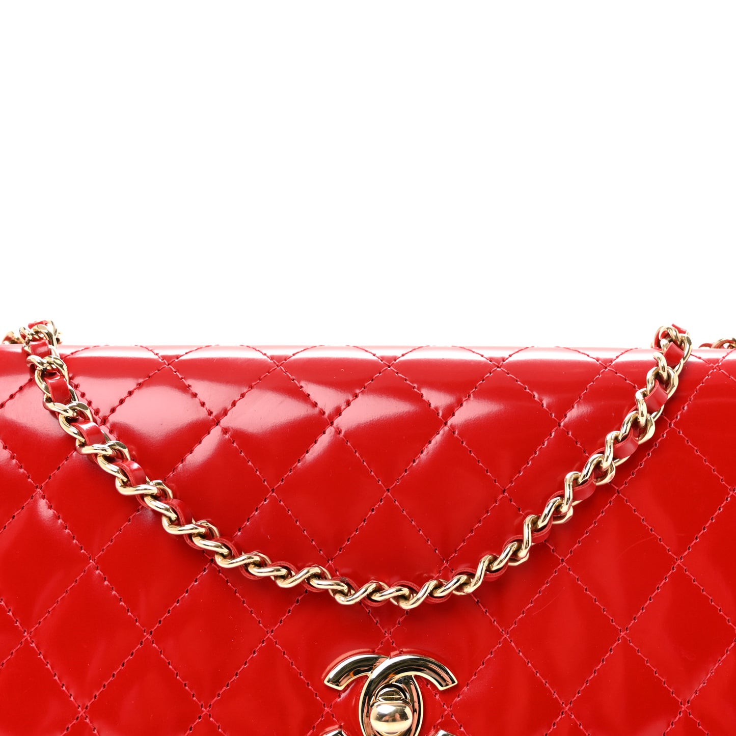 Glazed Calfskin Quilted East West Flap Red