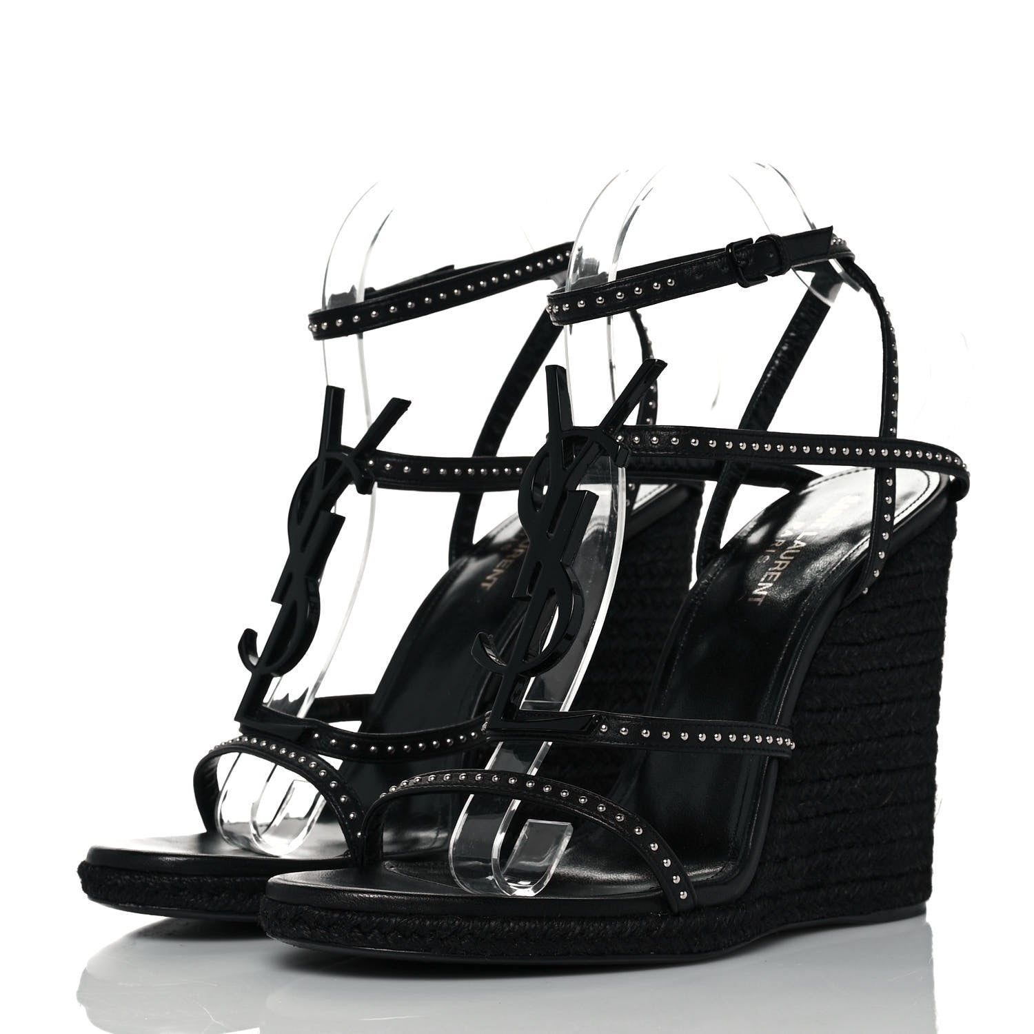 Saint Laurent Calfskin Cassandra Espadrille 105 Wedges 40 Black 3 of 8