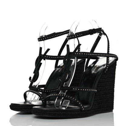 Saint Laurent Calfskin Cassandra Espadrille 105 Wedges 40 Black 3 of 8