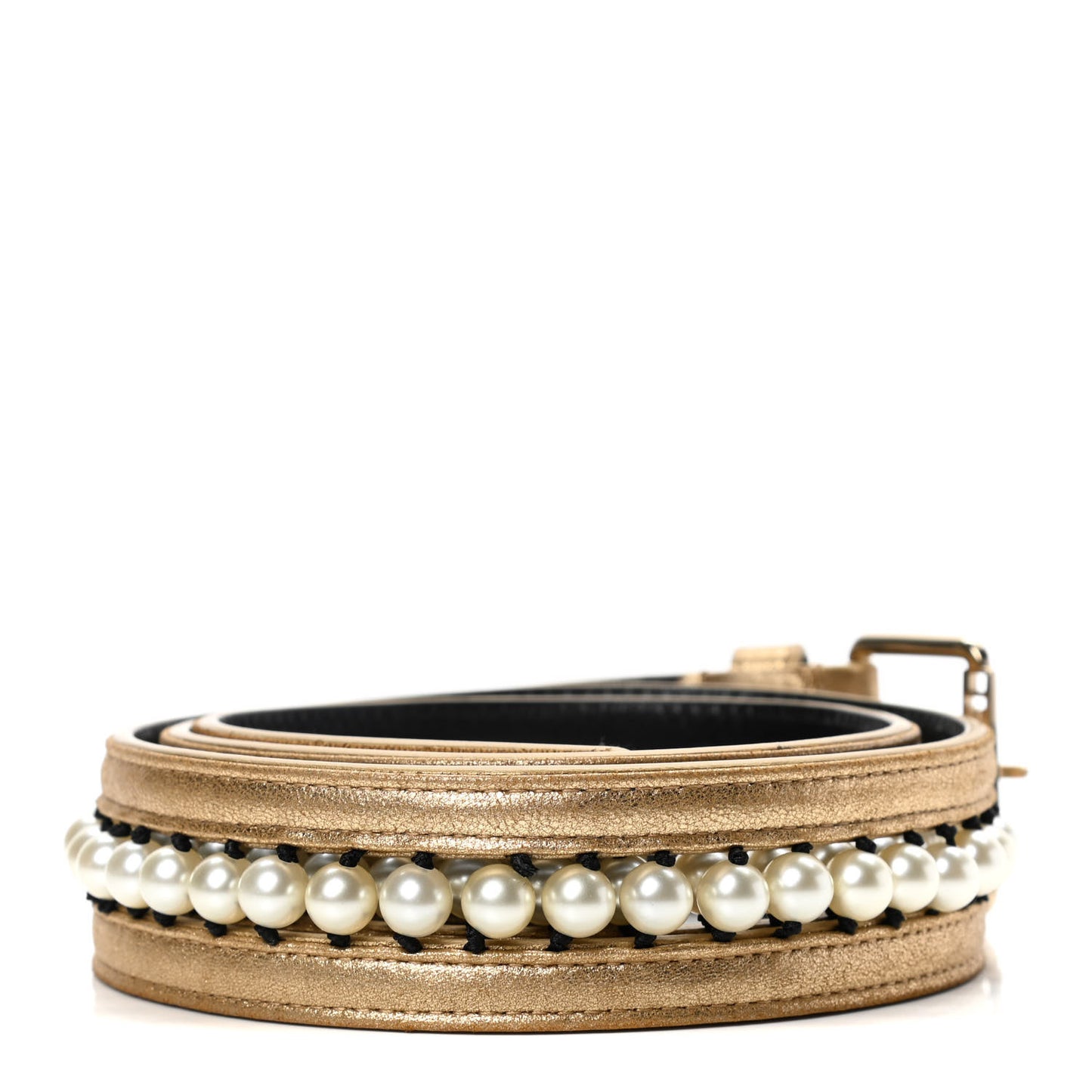 Metallic Lambskin Pearl CC Belt 90 36 Gold
