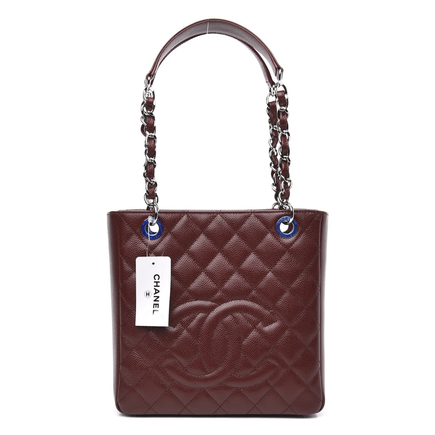 Caviar Quilted Petit Shopping Tote PST Burgundy