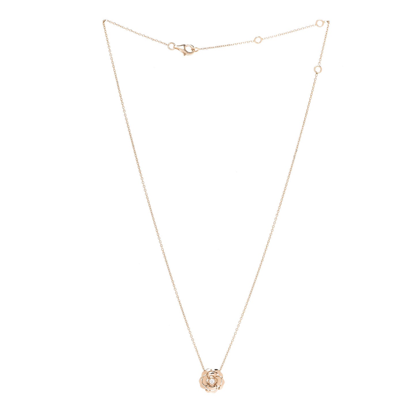 18K Rose Gold Diamond Extrait de Camelia Pendant Necklace