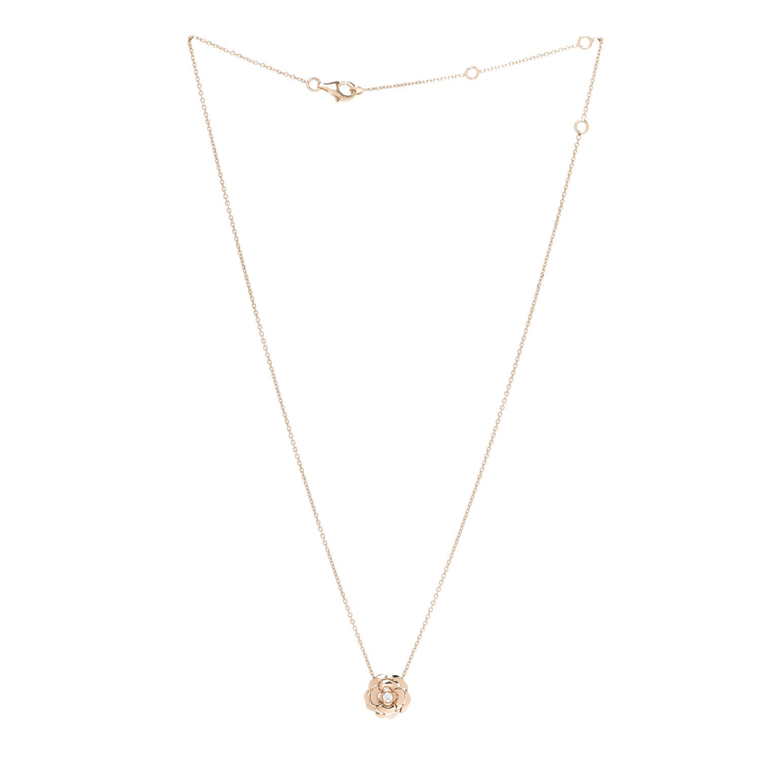 Chanel 18K Rose Gold Diamond Extrait de Camelia Pendant Necklace 3 of 5