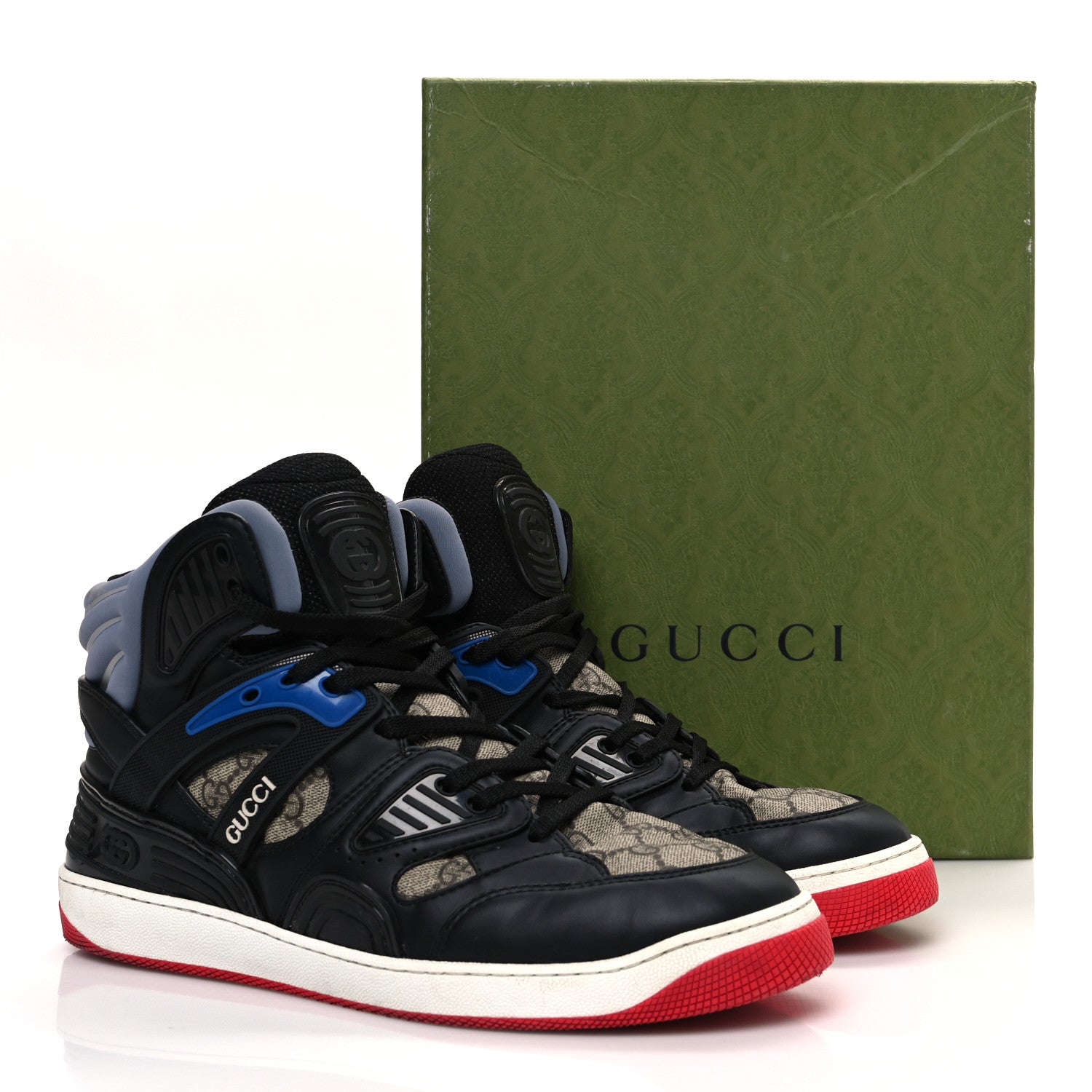 Gucci Demetra GG Supreme Monogram Mens Basket High Top Sneakers 10.5 Black Beige Ebony Grey 14 of 14