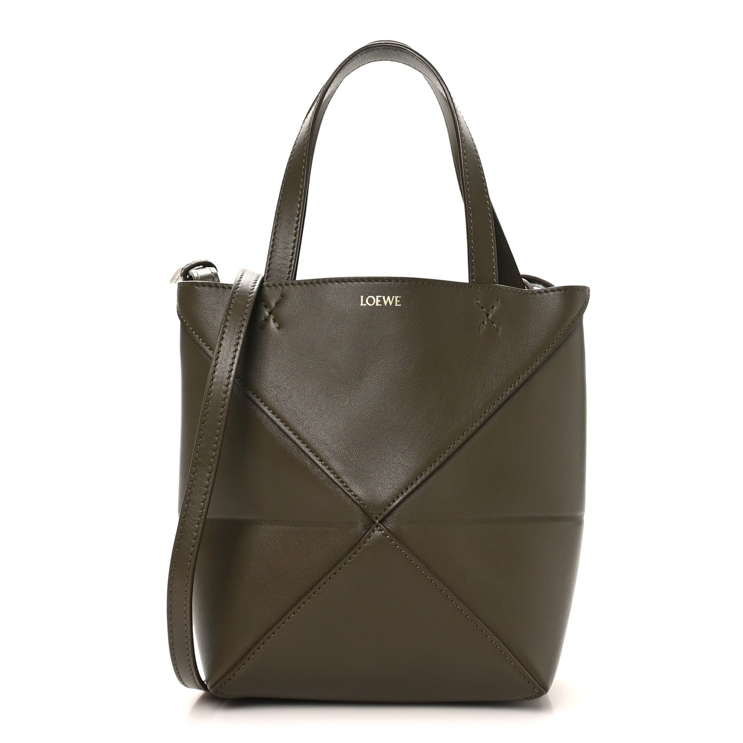 Shiny Calfskin Mini Puzzle Fold Tote Dark Khaki