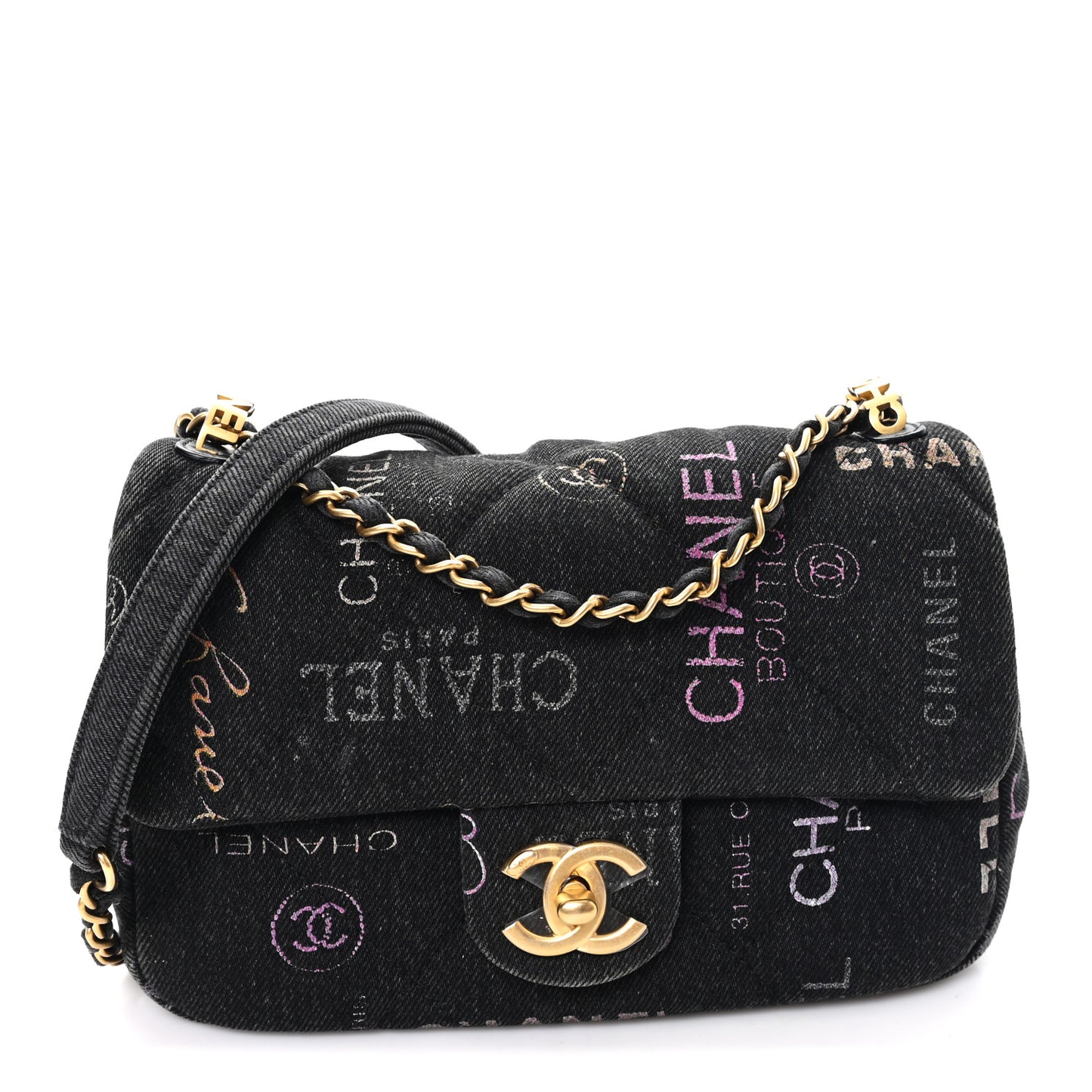 Denim Quilted Denim Mood Mini Rectangular Flap Black Multicolor