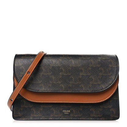Celine Triomphe Canvas Lambskin Wallet On Strap Tan 1 of 9